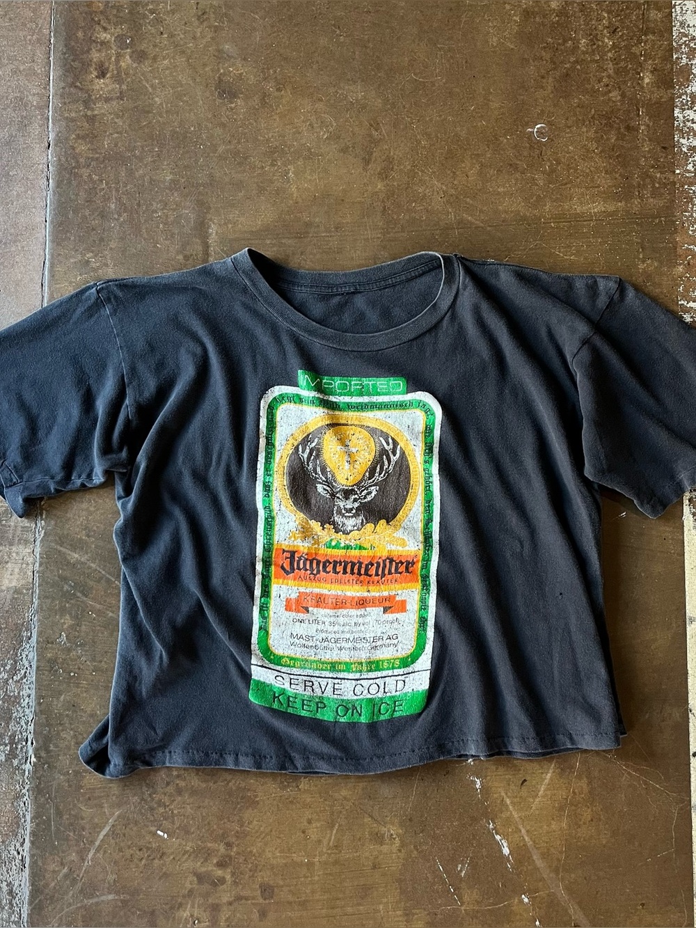 Jägermeister Vintage 80s Single Stitch Black Logo T-Shirt Liquor Beer Tee Boxy